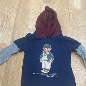 Ralph Lauren Kids' Blue and Burgundy Bear Tshirt Hoodie
